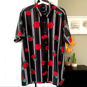 DRILL CLOTHING | Stretch Floral Rose Print Shirt Button Rockabilly